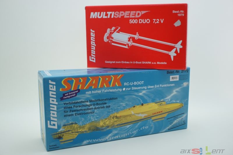 GRAUPNER Shark RC U Boot 2172 + Antriebset 1979, neuwertig unbenutzt