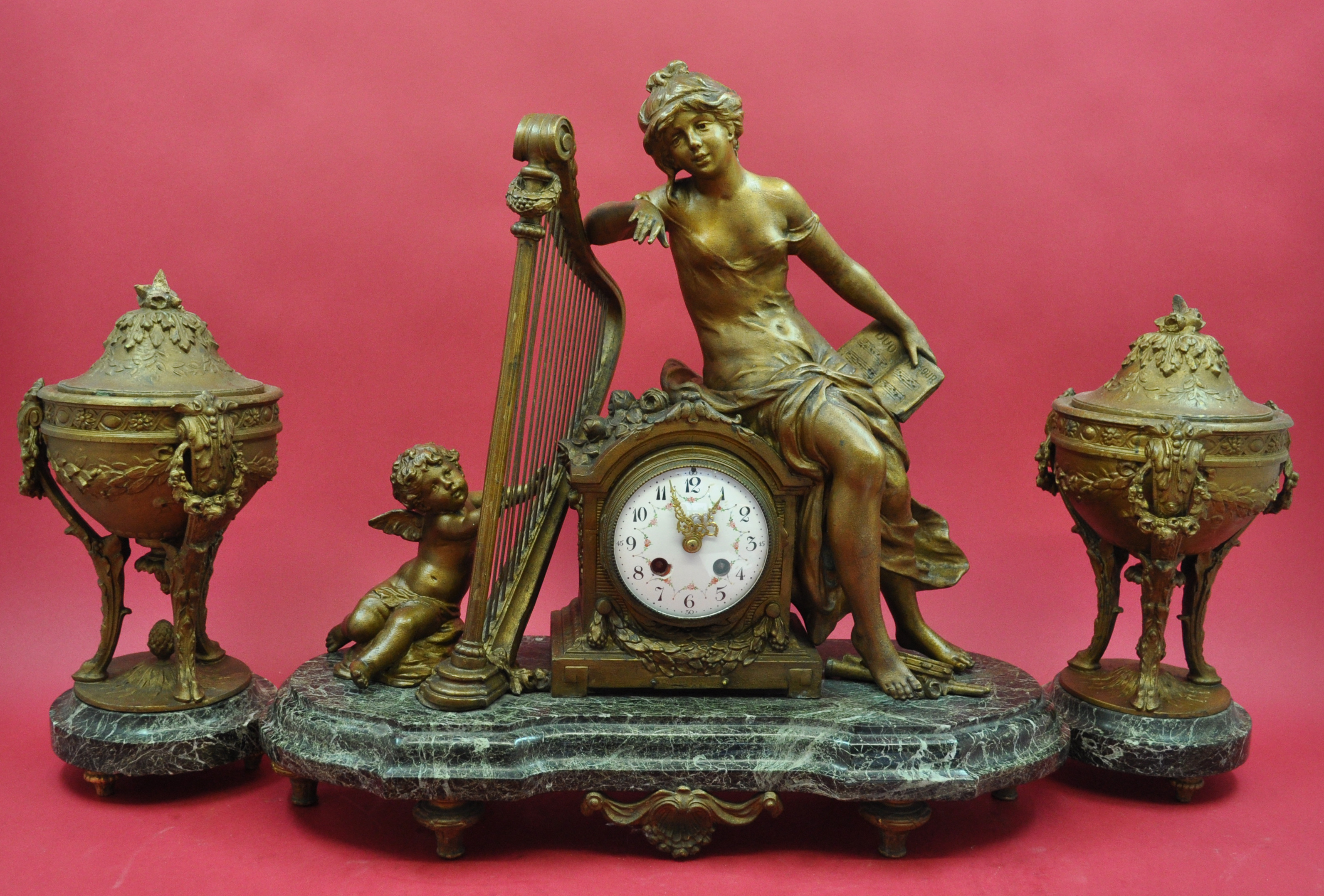 antique french Garniture Clock Set   app. 1880   signed MOREAU DUO D 